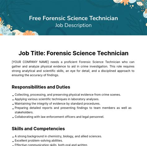 Free Forensic Science Technician Job Description Template to Edit Online