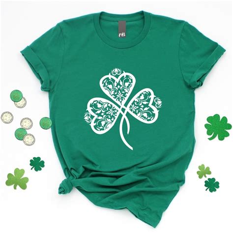 St. Patrick's Day Filigree Shamrock Heart Kelly Green T-Shirt | Cotton ...