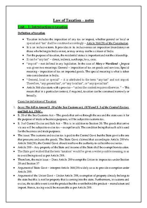 Law of Taxation Notes - Unit 1: Introduction & Key Concepts - Studocu