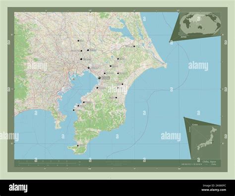 Chiba, prefecture of Japan. Open Street Map. Locations and names of major cities of the region ...