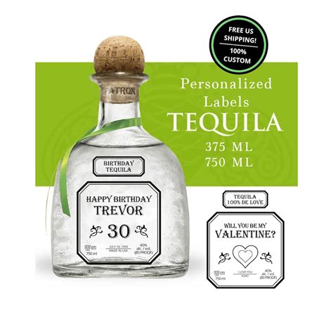 Personalized Custom Tequila 375ml 750ml Clear Bottle Labels | Birthday ...