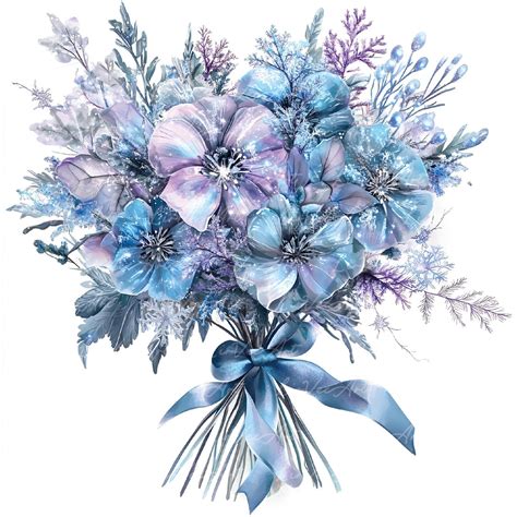 18 Ice Flower Bouquet Clipart Bundle - Watercolor Winter Floral ...