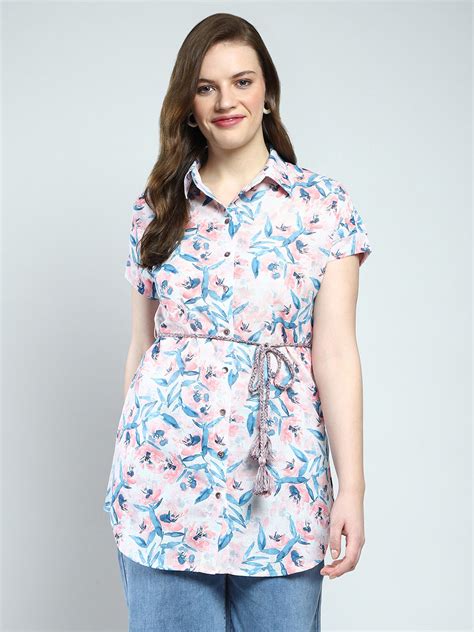 Buy Women White Printed Collar Half Sleeve Tunic Online in India ...