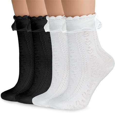 Amazon.com: Ouligay 2 Pairs Women Frilly Socks Women's Lace Ruffle ...