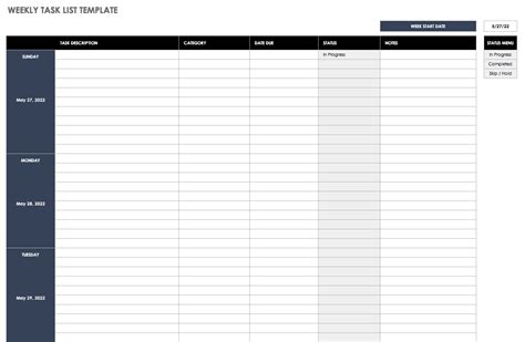 Image result for Excel Spreadsheet Weekly Task List