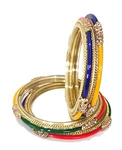 Buy SAFFRON SHADES Enchanting Multicolour Glass Bangle Set of 4 with CZ ...