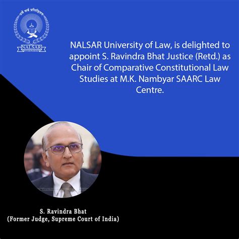 NALSAR University of Law is delighted to appoint S Ravindra Bhat ...