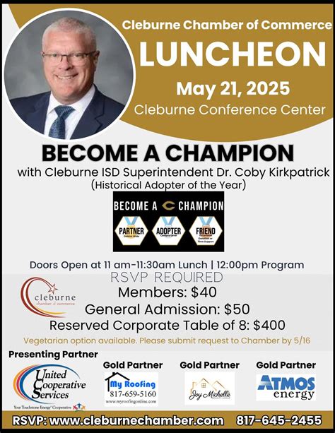 Cleburne Chamber of Commerce Luncheon-CISD Become a Champion(Adopter of ...