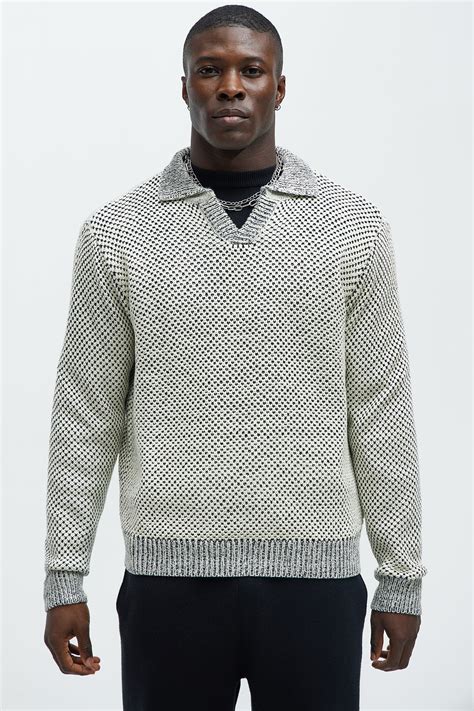 Manning Johnny Collar Sweater - White/Black | Fashion Nova