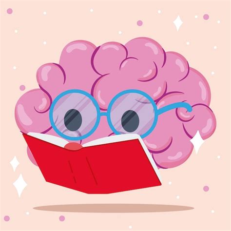 Premium Vector | Cute brain cartoon character reading a book Vector ...