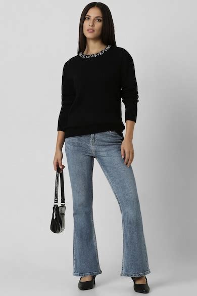 Buy Women Black Embellished Round Neck Sweater Online - 39828911 | Van ...