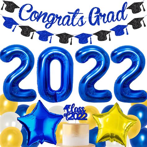 Buy Graduation Decorations 2021 Blue and Gold Congrats Grad Class of ...