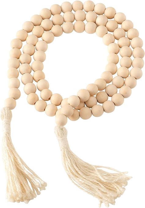 Amazon.com: Qinfly Wood Bead Garland with Tassels,48in Beech Wooden ...