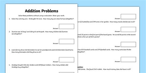 Addition Word Problems Worksheet / Worksheet
