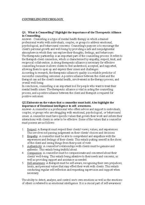 Counseling Psychology - COUNSELING PSYCHOLOGY Q1. What is Counselling ...