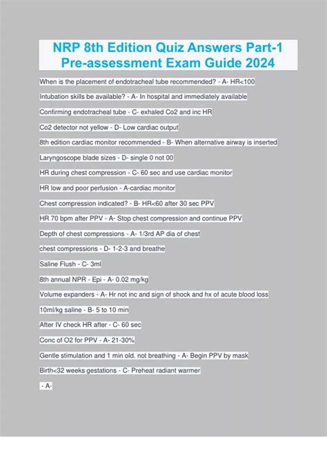 NRP 8th Edition Quiz Answers Part-1 Pre-assessment Exam Guide 2024 ...
