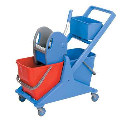 2x25L Double Bucket Trolley with Mop Heads Wringer Press