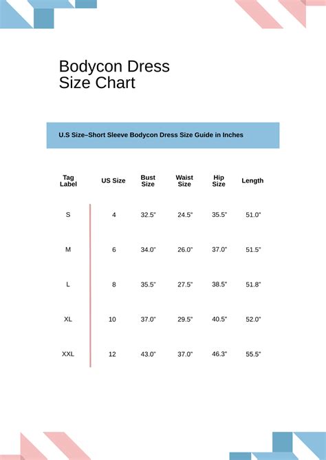 Free Dress Size Chart Templates, Editable and Printable