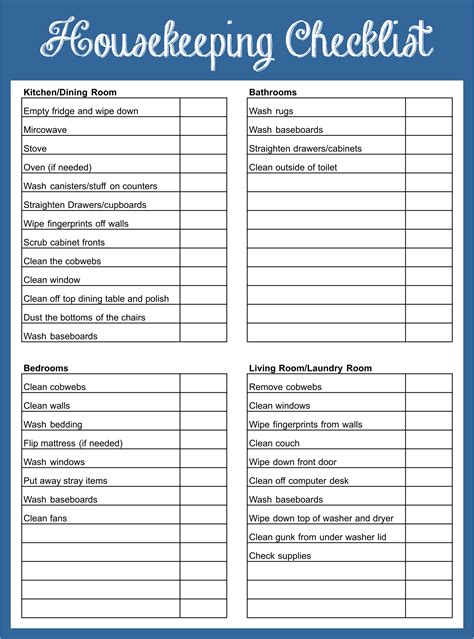 Printable House Cleaning Checklist