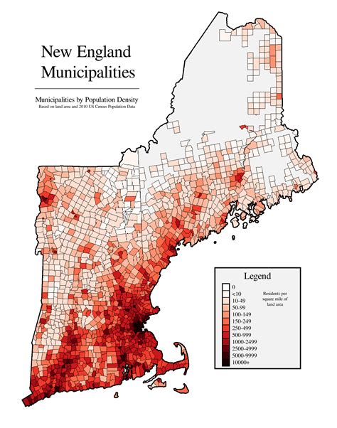 Map of population density of New England's municipalities : r/vermont