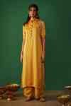 Buy Yellow Silk, Satin Mirrors Mandarin Collar Mukaish Work Kurta And ...