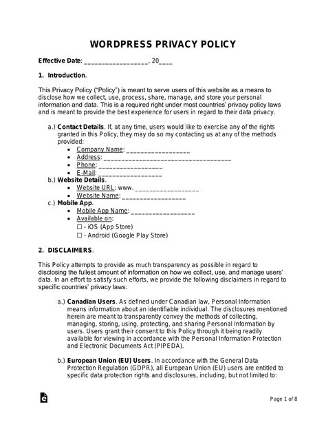 Free Privacy Policy Templates (9) & Generator - PDF | Word – eForms