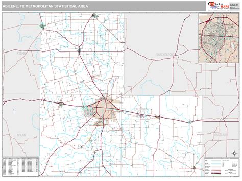 Abilene, TX Metro Area Wall Map Premium Style by MarketMAPS - MapSales