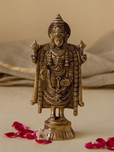 Brass Lord Tirupati Balaji Standing With Chakra & Conch — Khojcrafts