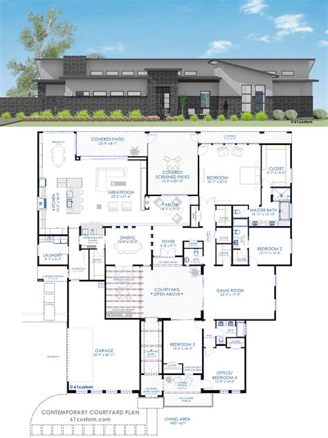 Contemporary Courtyard House Plan | 61custom | Modern House Plans ...