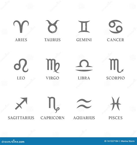 Set of Zodiac Signs and Symbols with Names. Stock Vector - Illustration ...