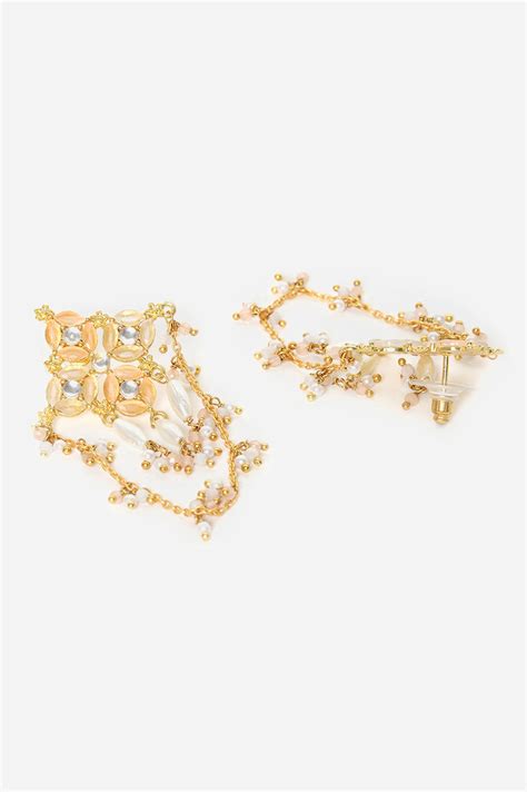 Buy White Stone Studded Pearl Hanging Dangler Earrings @ 1399 | W for ...