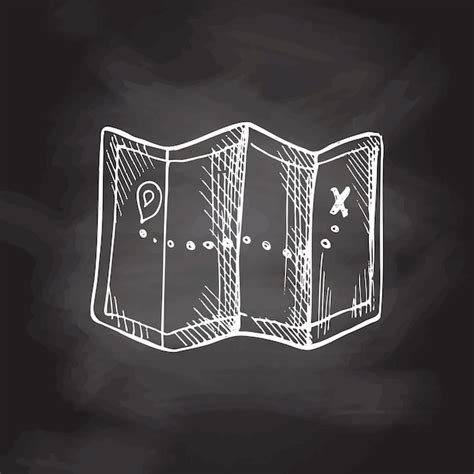 Hand drawn sketch of paper map isolated on chalkboard background ...