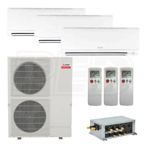 Mitsubishi Wall Mounted 3-Zone System - 36,000 BTU Outdoor - 6k + 6k ...