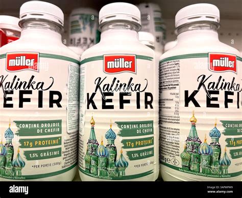 Kalinka kefir drink by Müller on a supermarket shelf as traditional ...