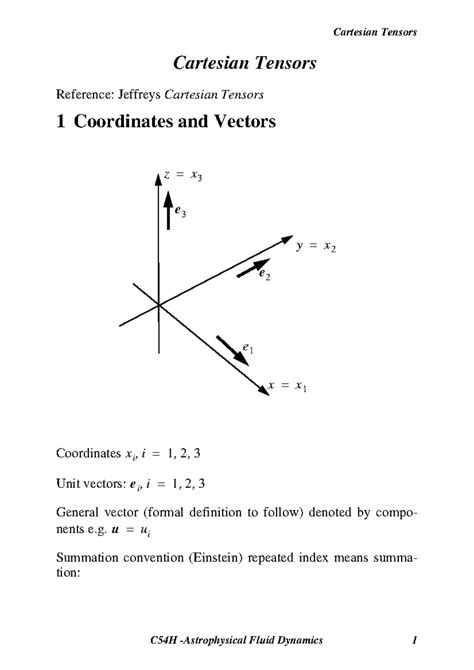 Cartesian Tensors - Summation convention (Einstein) repeated index ...