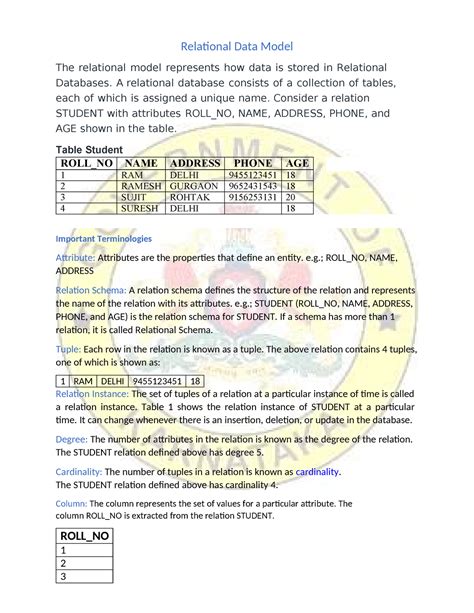 Relational Data Model - A relational database consists of a collection ...