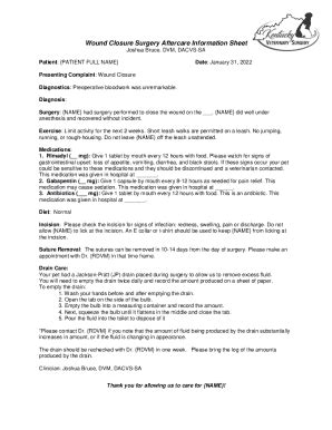 Wound Closure Surgery Aftercare Instructions - Blank Fillable Template ...
