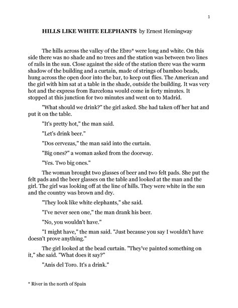 Hills LIKE White Elephant - HILLS LIKE WHITE ELEPHANTS by Ernest Hemingway The hills across the ...