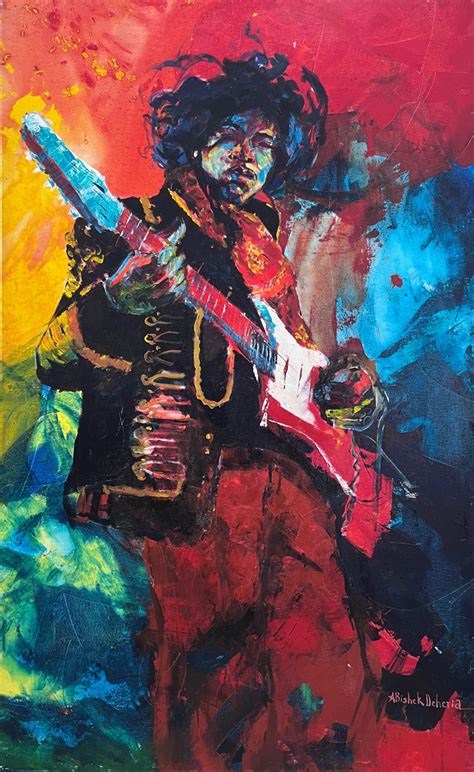 "Jimi Hendrix": Red-Violet Figurative painting by ABishek Deheria ...