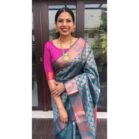 Sky Blue And Pink Silk Saree With Golden Zari – I4U Clothing