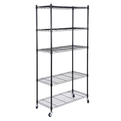 ZenSports 5-Tier Mobile Storage Rack 300LBS Steel Wire Shelving Unit W ...