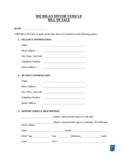 Free Michigan Bill of Sale Forms (PDF) | FormsPal