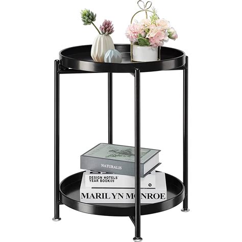 danpinera 2 Tier Side Table with Removable Tray Round End Table Small ...