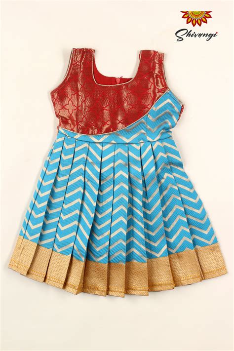 Sky Blue Golden Waves Baby Frock For Girls