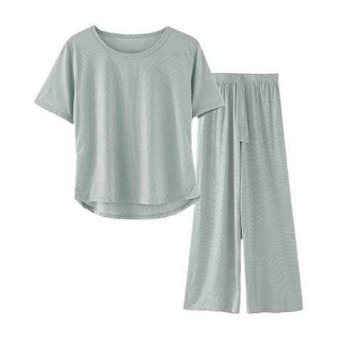 Chuancc Soft Pajama Set For Women 2 Piece Outfits Casual Wide Leg Pants ...