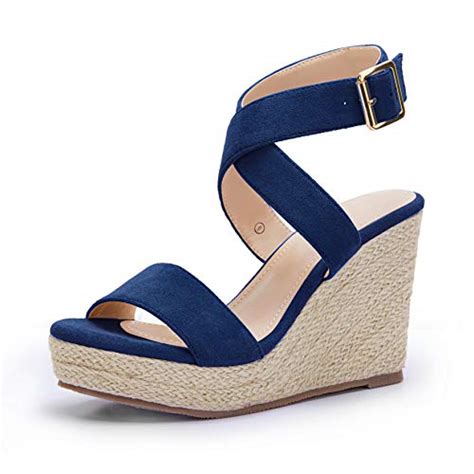 Buy Coutgo Womens Wedge Espadrille Sandals Open Toe Ankle Cross Buckle ...