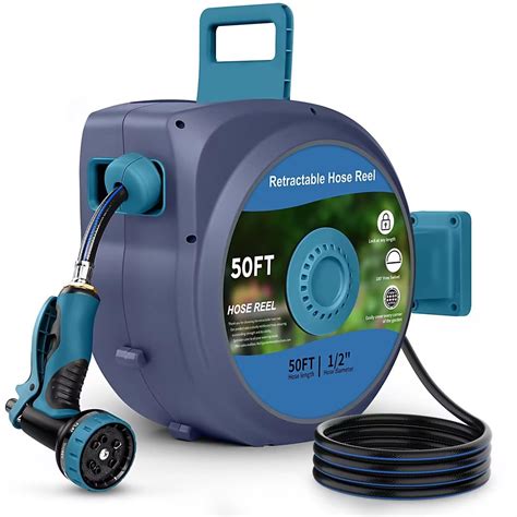 Tuzoc Retractable Garden Hose Reel, Wall-Mounted Hose Reel 1/2 in x 50 ...
