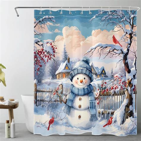 Amazon.com: EOBTAIN Winter Christmas Snowman Shower Curtain for ...