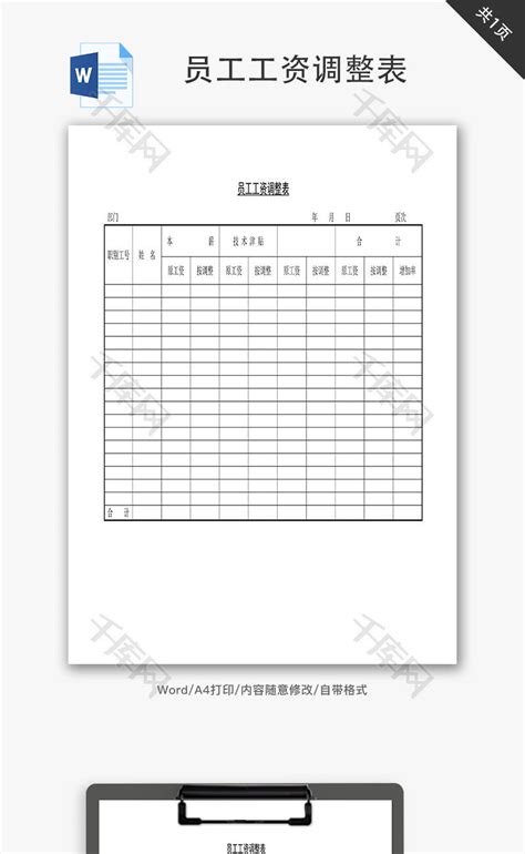 员工调薪审批表Excel模板_千库网(excelID：170869)