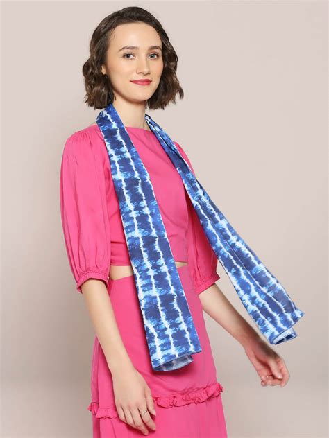 Printed Blue & White Satin Scarf – Dupatta Bazaar